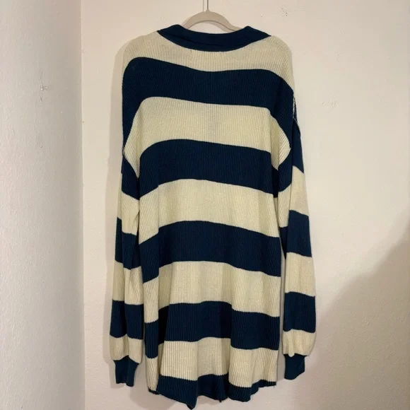 Free People Beach Knit Picnic Stripe Sweater Romper In Sailers Blue Combo medium - Picture 6 of 15